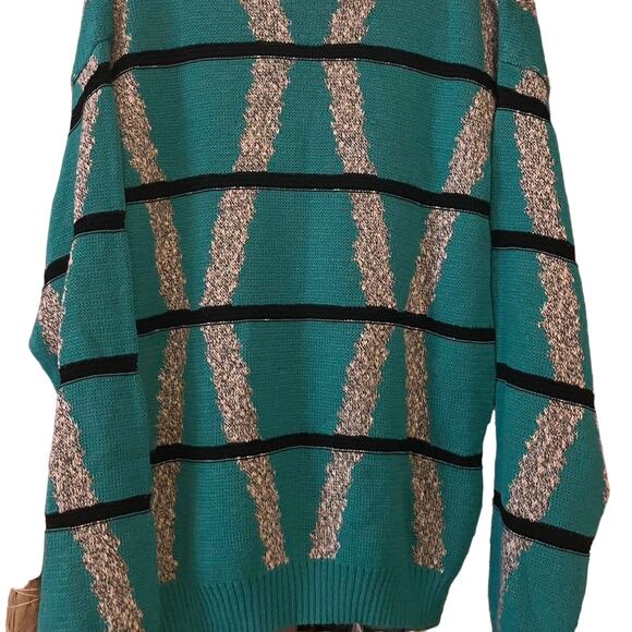 Vintage 80s Striped and Patterned Teal Bachrach Sweater Adult Medium - Picture 3 of 3